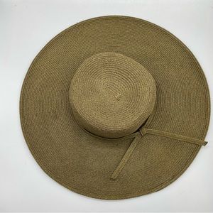 Scala Floppy Bohemian Beach Hat Dark Brown Tan with Ribbon Like Trim